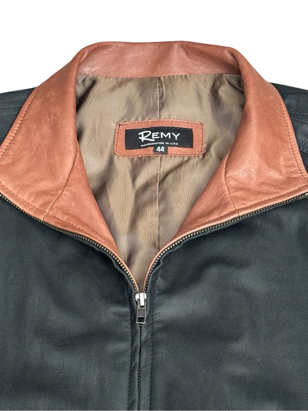 Remy Lambskin Leather Jacket Men 44 Black Brown Full Zip Vintage USA - Picture 5 of 10